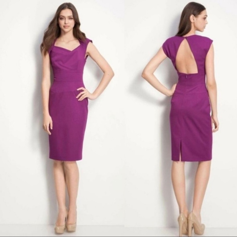 Black Halo Catherine Open Back Gabardine Sheath Dress